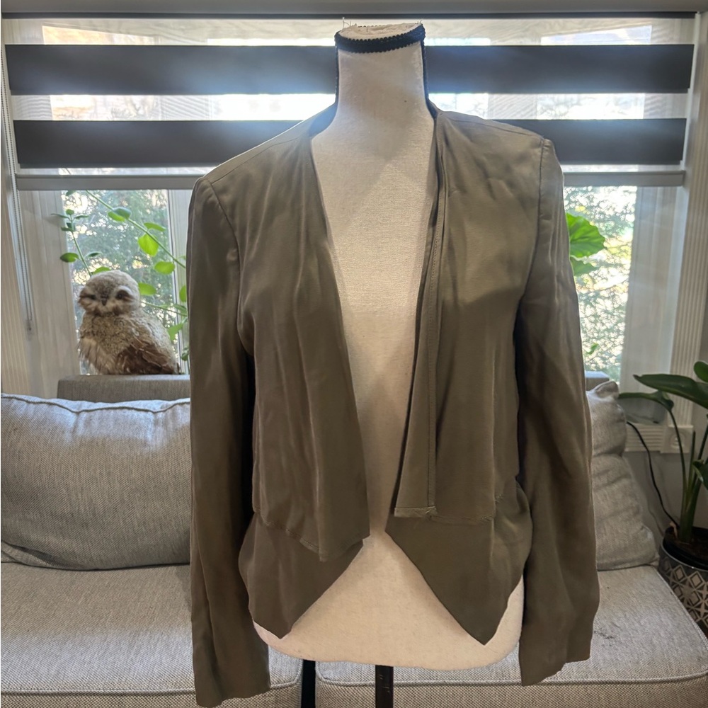 BCBGMaxAzria Olive Open-Front Draped Blazer